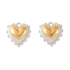 Сердце Два тона 304 из нержавеющей стали подвески, реальный 18 k позолоченный и цвет нержавеющей стали, ионное покрытие (ip), долговечный, шарма сердца, 17.5x17x2.7 мм, отверстие : 1.6 мм