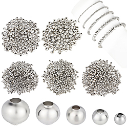 Нержавеющая Сталь Цвет 1500 шт. 5 стили 304 круглые бусины из нержавеющей стали с швом, для изготовления ювелирных изделий, цвет нержавеющей стали, 2~6x2~5 мм, отверстие : 0.8~2.4 мм