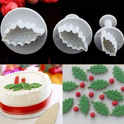 White Food Grade Plastic Cookie Cutters, Hand-pressed Cookies Moulds, DIY Biscuit Baking Tool, Christmas Holly Leaves, White, 52x24mm, 50x30mm, 51x45mm, 3pcs/set