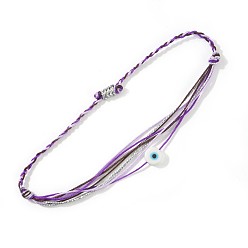 Фиолетовый Богемный стиль смоляные бусины от сглаза плетеные браслеты из бисера, регулируемые браслеты из волоконного шнура для женщин, фиолетовые, внутренний диаметр: 11 дюйм (28 см)