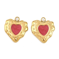 Красный 304 нержавеющая сталь с эмалевыми подвесками, сердце, ионное покрытие (ip), золотые, красные, 15.5x14x2.5 мм, отверстие : 1.8 мм