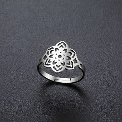 Stainless Steel Color 304 Stainless Steel Finger Rings, Flower, Stainless Steel Color, 16mm