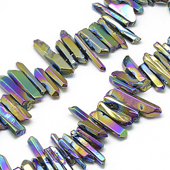 (966) Внутренний цвет Кристалл / Лиловато-лиловый на подкладке Гальваническим природный кристалл кварца бусы пряди, самородки, с покрытием разноцветным, 10~36x4~10x4~10 мм, отверстие : 1 мм, около 75~80 шт / нитка, 15.7 дюйм