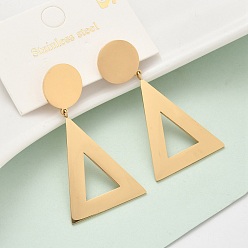 Настоящее золото 18K 304 из нержавеющей стали болтаться серьги, треугольник с плоской раунде, ионное покрытие (ip), реальный 18 k позолоченный, 49x25.5 мм