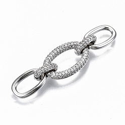 Платинированный Латунные соединители звеньев микропаве, прозрачные кубические циркония, без кадмия, без никеля и без свинца, овальные, Реальная платина, 45 мм