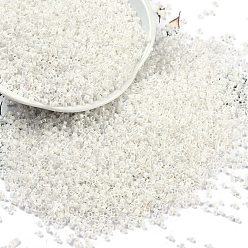 Белый Непрозрачные цвета блестящие стеклянные бусины, цилиндр, белые, 1.6x1.3 мм, отверстие : 0.8 мм, Около 60000 шт / фунт