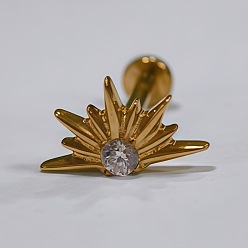 Прозрачный Титановый сплав с внутренней резьбой, инкрустированный кубическим цирконием, лабреты., золотые, прозрачные, 5.2x10.3 мм, штифты : 1.2 мм, длина стержня: 5/16"(8мм)