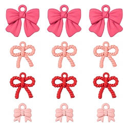Mixed Color 24Pcs 4 Style Spray Painted Alloy Pendants, Bowknot, Mixed Color, 9.5~16x9~16.5x2~3mm, Hole: 1.4~2mm, 6pcs/style