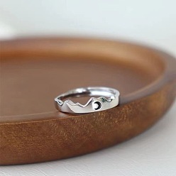 Moon Alloy Enamel Cuff Open Rings for Couple, Platinum, Moon, US Size 4 1/4(15~20mm)