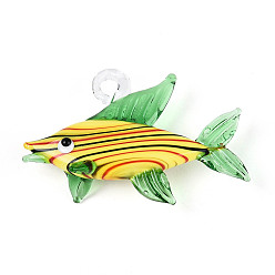 Желтый Большие подвески, лэмпворк, ручная работа , рыбы прелести, желтые, 31~33x49.5~52.5x11.5~14.5 мм, отверстие : 3.5~5.5x3.5~4.5 мм