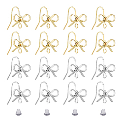 Платиновый & Золотой 24шт. 2 цветная латунная фурнитура для сережек-гвоздиков, с вертикальными петлями, бантом, с 50 пластиковыми ушными гайками, платиной и золотом, 16x15 мм, отверстие : 2 мм, штифты : 0.6 мм, 12 шт / цвет