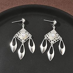 Серебро Серьги-люстры из гальванизированной латуни, ромб, серебряные, 49x23 мм