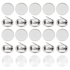 Нержавеющая Сталь Цвет Наборы для изготовления брошей своими руками, в том числе 304 брошь из нержавеющей стали с кабошоном, Кабошоны из стекла, цвет нержавеющей стали, 17.5 мм, 20 шт