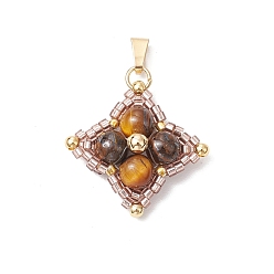 Тигровый глаз Подвески в форме звезд из натурального тигрового глаза и стеклянных бусин, с 304 защелкой из нержавеющей стали на поручнях, золотые, 25~26x25~26x7.5 мм, отверстие : 6.5x3 мм