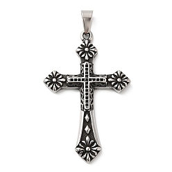 Античное Серебро 304 из нержавеющей стали большие кулоны, крест очарование, античное серебро, 54x35x4 мм, отверстие : 9x4 мм