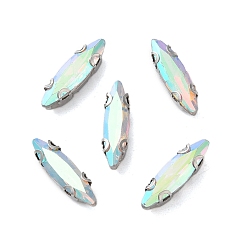 Прозрачный АВ Конский глаз пришить стразами, многожильных ссылки, стекло горный хрусталь, с настройками зубцов из нержавеющей стали, аксессуары для одежды, граненые, ясно AB, 15x4x4 мм, отверстие : 1 мм