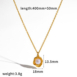 Fleur 304 Colliers avec pendentif en acier inoxydable et perle en plastique, or, blanc, fleur, 15.75 pouce (40 cm), pendentif: 13.5x18 mm