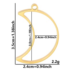 Луна Подвески с открытой задней панелью из нержавеющей стали, для diy уф смолы, эпоксидная смола, Прессованные цветочные украшения, золотые, луна, 35x24x3 мм, отверстие : 2.2 мм
