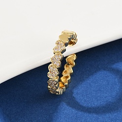 Настоящее золото 18K Манжеты из латуни с микро паве кубический цирконий для женщин, сердце, стойки покрытие, долговечный, без свинца и без кадмия, реальный 18 k позолоченный, 4 мм, размер США 7 (17.3 мм)