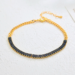 Черный Вечные латунные прямоугольные теннисные браслеты с кубическим цирконием для женщин, элегантная повседневная одежда, реальный 18 k позолоченный, чёрные, 8-5/8 дюйм (220 мм)