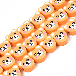 Orange Handmade Polymer Clay Bead Strands, Bear Head, Orange, 8.5~11.5x9~11x4.5~7mm, Hole: 1.6mm, about 40pcs/strand, 14.76 inch~15.35 inch(37.5~39cm)