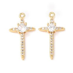 Прозрачный Латунные микро проложить кубического циркония подвески, крест прелести, без никеля , реальный 18 k позолоченный, прозрачные, 19.5x10x3 мм, отверстие : 1 мм