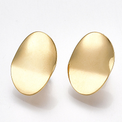 Real 18K Gold Plated Brass Clip-on Earring Findings, Nickel Free, Real 18K Gold Plated, 20x14.5mm, Hole: 2mm