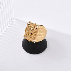 Золотой 304 Кольца-печатки из нержавеющей стали со стразами, Прямоугольник с якоря, ионное покрытие (ip), золотые, 22 мм, внутренний диаметр: 19 мм