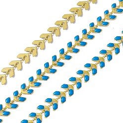 Dodger Blue Vacuum Plating 304 Stainless Steel Cobs Chains, with Enamel, Soldered, with Spool, Golden, Dodger Blue, 7x6x1mm
