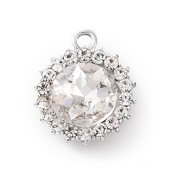Кристалл Подвески из сплава и страза, плоские круглые прелести, платина, кристалл, 19x15.5x6 мм, отверстие : 2 мм