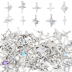 Античный Серебристый & Платиновый 64 шт 10 стили подвески из цинкового сплава в тибетском стиле, звезды прелести, старинное серебро и платина, 14.5~25x9~20x1.5~5 мм, отверстие : 1.2~1.8 мм