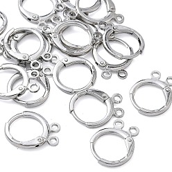 Real Platinum Plated SHEGRACE Brass Leverback Earring Findings, Cadmium Free & Nickel Free & Lead Free, with 2 Loops, Real Platinum Plated, 14x11.5x2mm, Hole: 1.6mm