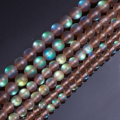 Коричневый Синтетические лунные лучи, голографические бусы, с половинным покрытием ab цвета, матовые, круглые, с эластичной нитью кристалл, для изготовления украшений из бисера, кофе, бусины : 6~10 мм, отверстие : 1 мм, 135 шт / коробка
