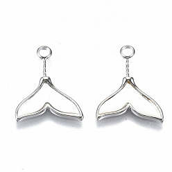 Real Platinum Plated Natural Freshwater Shell Pendants, with Brass Findings, Nickel Free, Whale Tail Shape, Seashell Color, Real Platinum Plated, 17.5x15x2mm, Hole: 1.4mm