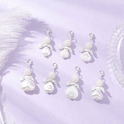 Белый 7шт. подвеска в форме сердца ангела из акрила и АБС-пластика с имитацией жемчуга, с цинковым сплавом застежками омаров коготь, белые, 41.5~47 мм