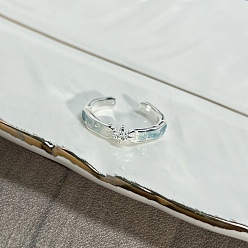 Звезда Латунные микро проложить манжеты кольца кубического циркония, Эмаль стиле, платина, звезда, 5 мм