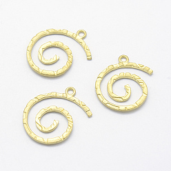 Без Покрытия Латунные подвески, без свинца, без кадмии и без никеля, спираль, сырой (без покрытия), 23x19x1.5 мм, отверстие : 1 мм
