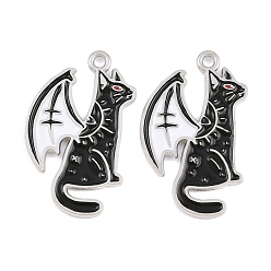 Cat Shape Сплав с подвесками из черной эмали, готические тематические украшения, платина, форма кошки, 30x18.5x1 мм, отверстие : 1.8 мм