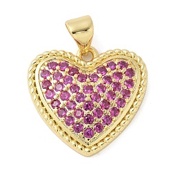 Средний Фиолетово-красный Латунные микро проложить кубического циркония подвески, стойки покрытие, долговечный, без свинца и без кадмия, сердце, средне фиолетовый красный, 17x18x3 мм, отверстие : 4.5x3.5 мм