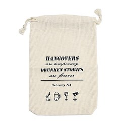 Античный Белый Набор для вечеринки в стиле «набор от похмелья» из ткани, мешочки на завязках для подарков гостям., прямоугольник с черным словом, старинный белый, 16~16.5x11x0.09~0.3 см
