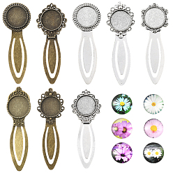 Цветок Наборы для самостоятельного изготовления плоской круглой закладки, включая закладки из цинкового сплава и железа, а также стеклянные кабошоны, цветок, 20x5 мм
