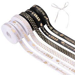 Mixed Color 6Rolls 6 Styles Graduation Season Polyester Ribbon, for Gift Packaging, Mixed Color, 3/8 inch(10mm), about 5.00 Yards(4.57m)/Set