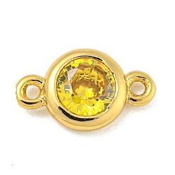 Желтый Покрытие стойки латунь паве кубический цирконий плоские круглые звенья соединительные подвески, долговечный, без свинца и без кадмия, реальный 18 k позолоченный, желтые, 10x6x2.5 мм, отверстие : 0.7 мм