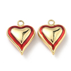 Красный Латунь эмаль подвески, сердце прелести, без кадмия и без свинца, долговечный, стойки покрытие, реальный 18 k позолоченный, красные, 26.5x20.5x9 мм, отверстие : 2.5 мм