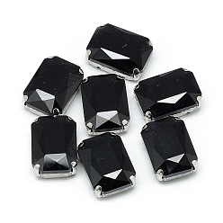 Черный Шить на горный хрусталь, многожильных ссылки, стекло горный хрусталь, с настройками латуни, аксессуары для одежды, граненые, восьмиугольник, платина, чёрные, 18x13x7 мм, отверстие : 0.8~1 мм