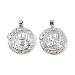 Платинированный Подвески из латуни и прозрачного циркония, кольцо с подвесками в виде башни, Реальная платина, 27.5x25x4 мм, отверстие : 5.5x4 мм