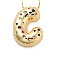 Letter C Латунные ожерелья с подвесками в виде букв из микрофибры с кубическим цирконием, реальный 18 k позолоченный, буква С, 17.40~17.80 дюйм (44.2~45.2 см), Кулон : 29x21 мм