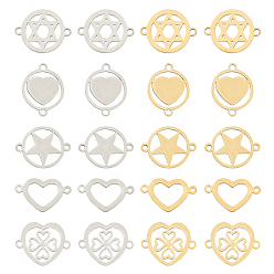Golden & Stainless Steel Color 201 Stainless Steel Links Connectors, Laser Cut Links, Mixed Shapes, Golden & Stainless Steel Color, 20pcs/box