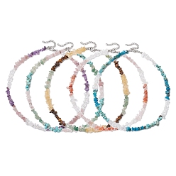 Смешанные камни Ожерелья из бисера с натуральным розовым кварцем, кварцевым кристаллом, аметистом, хаулитом, апатитом, сердоликом, цитрином, тигровым глазом и зеленым авантюрином, с 304 концевыми цепями из нержавеющей стали, 14.57 дюйм (37 см)