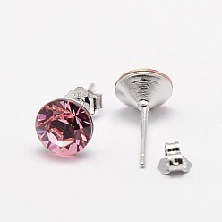 223_Rosa claro Aretes de cristal austriaco, con 925 pendientes de plata de ley, 223 _Light rosa, 16x7 mm, pin: 0.8 mm